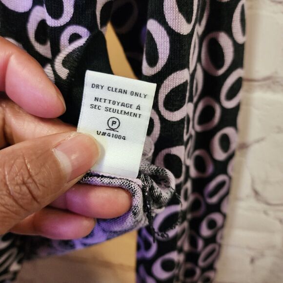 Diane Von Furstenberg Cardigan Womens Large Black Pink O Print Cashmere Silk - Picture 6 of 12
